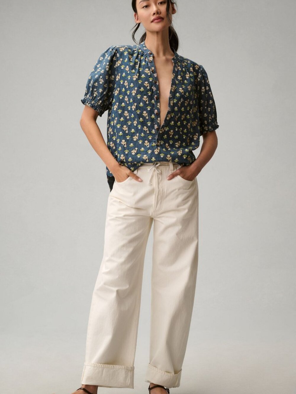 Pilcro Anthropologie | Aly Puff Sleeve Blouse Cotton Boho Unique Workwear | XL